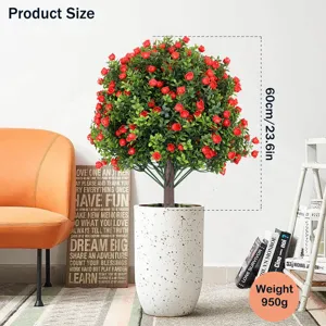 Detailed dimension view of artificial rose topiary tree measuring 60cm in height