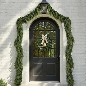 Natural Norfolk pine Christmas garland and wreath set for front door holiday decor