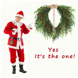 Artificial Norfolk pine Christmas wreath with red berries and jute bow decoration