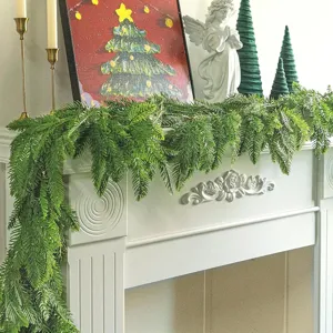Norfolk Kiefer Weihnachtsguirlande Real Touch Künstliches Grün Für Kamin Treppe Haustür Festliche Feiertags Heimdekoration