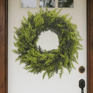 Realistic Artificial Christmas Cedar Wreath Soft PE Greenery Pine Garland For Front Door Hanging Holiday Home Wall Fireplace Decor