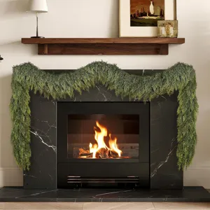 Realistic Norfolk pine artificial garland for Christmas fireplace and mantle decoration.