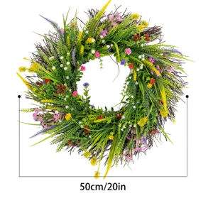 Gedetailleerd overzicht van 50cm kleurrijke wilde bloemenkrans voor zomerse decoratie