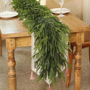 Norfolk Pine Garland With Natural Pine Cones PE Real Touch Artificial Greenery For Christmas Home Mantel Table Decoration