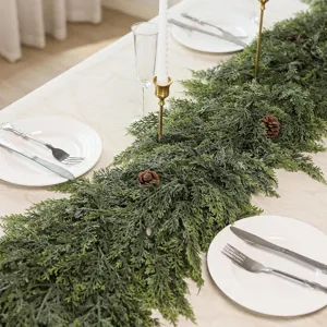 Artificial Norfolk pine garland centerpiece with pine cones for holiday table decor
