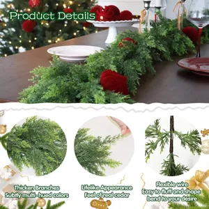 Realistic Norfolk pine garland with thickened branches and flexible wire core for decor