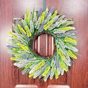 Frühlings Lavendel Turmgras Kranz Künstlicher Blumenkranz Für Haustür Home Decor Runder Rustikaler Kranz Lila Gelb