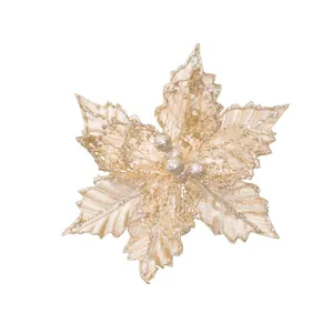 Fiore di stella di Natale artificiale color champagne per albero di Natale