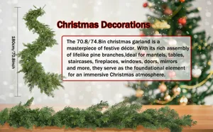 Vue détaillée d'une guirlande de Noël en cyprès de 180 cm pour décoration festive