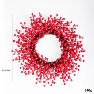 Red Christmas berry wreath with 50cm diameter and 340g weight for front door decor