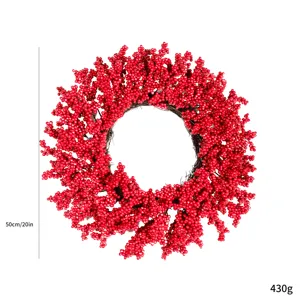 Vista detallada de la corona de Navidad de bayas rojas de 50 cm, peso 430 g decor