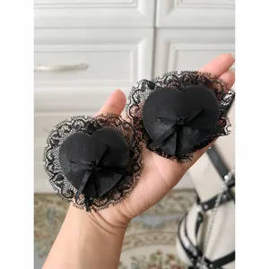 Black lace heart nipple covers with delicate bow sexy intimate accessories for women