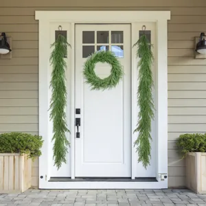 Artificial Christmas cedar wreath and garland set for festive front door decoration
