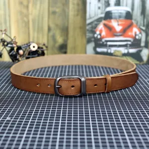 Retro casual men's leather belt with pin buckle, genuine cowhide strap for classic jeans and daily wear.