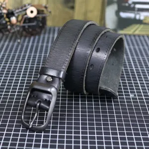 Vintage genuine leather men belt with metal buckle, casual handmade trousers belt for daily wear.