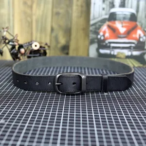 Vintage genuine leather belt for men, casual metal pin buckle strap for jeans and trousers.