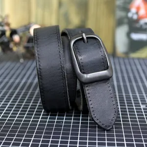 Vintage casual genuine leather men's belt with metal pin buckle suitable for jeans