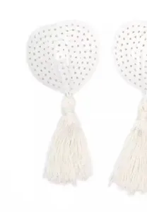 White sequin pasties with tassel sensual feather nipple covers sexy party club accessory