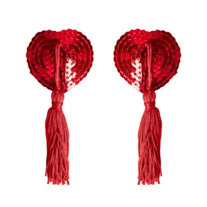 Red sequin heart tassel nipple covers sexy intimate pasties for adult romantic party wear