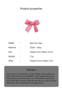 Pink ribbon bow hair clip for women and girls, sweet style hair accessories and cute hair clips.