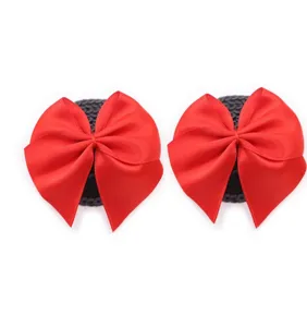 Red satin bow nipple pasties, attractive sexy lingerie accessories for romantic nights.