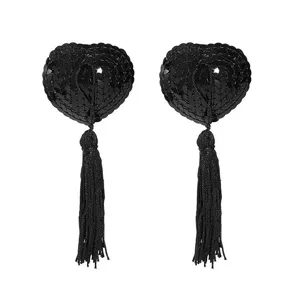 Black heart sequin tassel pasties sexy intimate accessories for adult party romantic fun.
