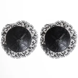 Black lace sexy nipple covers pasties with ribbon cross design for intimate apparel party.