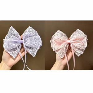 Pinza de pelo con lazo de encaje hecha a mano con cintas, accesorio estilo hada.