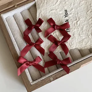 Dark red ribbon hair clips bow set sweet style elegant hair accessories for daily wear