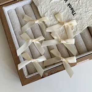 Chic beige satin ribbon hair bows clip set, sweet balletcore style hair accessories for women.