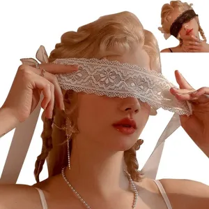 Sexy lace blindfold hollow embroidery eye mask adjustable strap women sleep mask accessory.