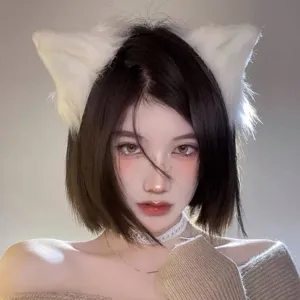 White fluffy cat ear headband, cute plush animal ears hair clip for women and girls.