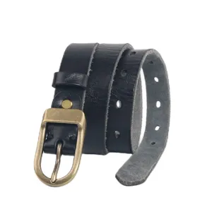 Black women genuine cowhide leather belt featuring casual retro pin buckle daily wear