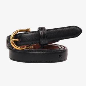 Women's Genuine Leather Belt Fashion Casual Minimalist Waist Belt With Gold Horseshoe Metal Buckle For Jeans Dress