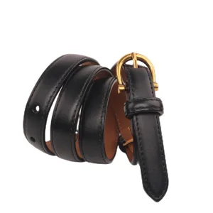 Black leather belt for women, stylish gold buckle casual jeans waist belt main view