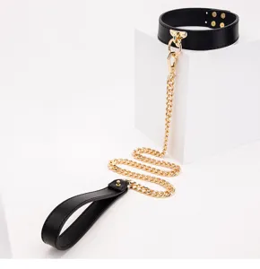 Black leather choker necklace for women with gold chain fashion alternative punk jewelry