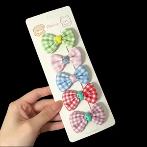 Cute plaid bow hair clips for small pets and dogs, handmade 5-piece cute hair accessories set.