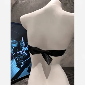 Black multi-purpose ribbon bondage strap aesthetic sexy eye cover prop for women costume.
