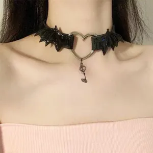 Gothic punk black bat wing heart choker necklace y2k cool dark style neck accessory jewelry