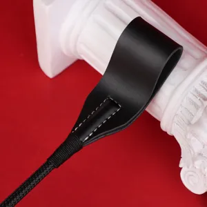 Black leather whip high quality professional handmade riding crop for equestrian and outdoor use.