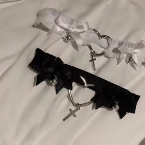 Harajuku gothic lolita leg garter thigh strap with cute bow cross bell accessories.