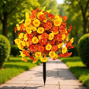 Autumn Artificial Eucalyptus Morning Glory Stake Flower Ball Garden Decor Orange Yellow Floral Ground Insert For Outdoor Yard Pathway Harvest Decoration