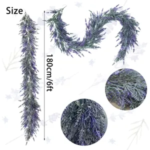 Detailed view and 6ft size measurement of artificial lavender garland vine for home decor