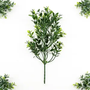 High-quality detailed macro view of artificial boxwood stems for garden decoration