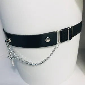 Gothic Punk Star Chain PU Leather Thigh Garter Y2K Lolita Leg Ring Accessory Detail View