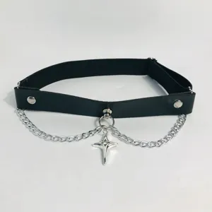 Punk gothic leather leg garter with metal chains and star pendant for women y2k