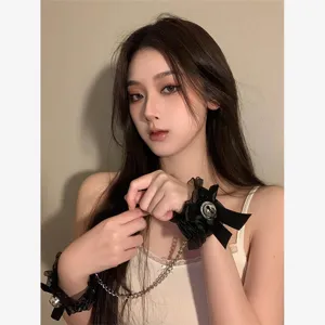 Schwarze Spitze Schleife Glocke Handgelenk Manschette Armband Gothic Cosplay Party