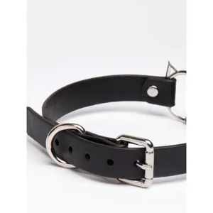 Black leather cat ear choker necklace, cute subculture neck band with metal buckle and ring.