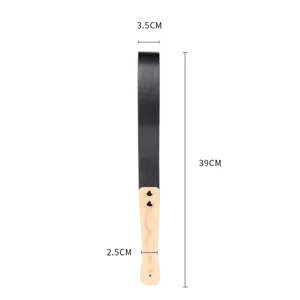 Black leather paddle with wooden handle for roleplay and props, long size 39cm for versatile use.