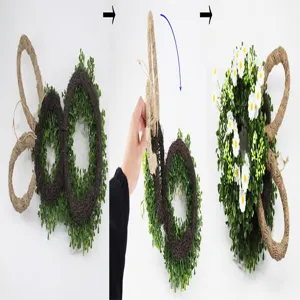 Step-by-step guide for assembling the foldable Easter bunny greenery wreath with jute ears